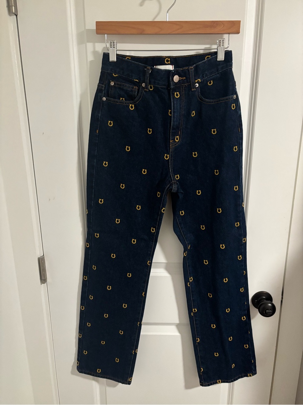 URBAN OUTFITTERS BDG High-Waisted Cowboy Jeans Horseshoe Dark Blue Denim Size 26 - Picture 5 of 13